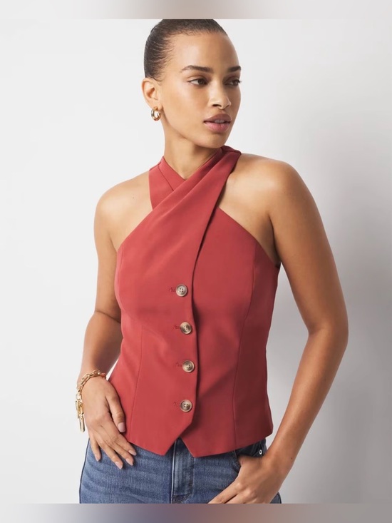 White House Black Market Jackets & Blazers - White House Black Market Sleeveless Crisscross Button Front vest in rust size 6
